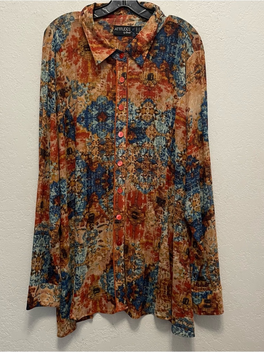 Attitudes by Renee Woven Jacquard Button Front Top Size 2X Multicolor Stretch